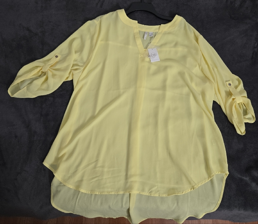 Cato Yellow Asymmetrical 3/4 Sleeve Blouse